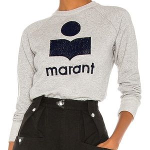 Isabel Marant Etoile Molly Logo Cotton Blend Crewneck Sweatshirt in Grey & Navy